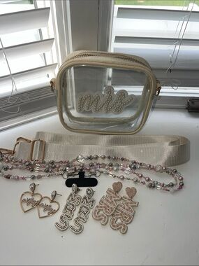 Clear 'mrs' Crossbody Bag and Mrs. Earrings